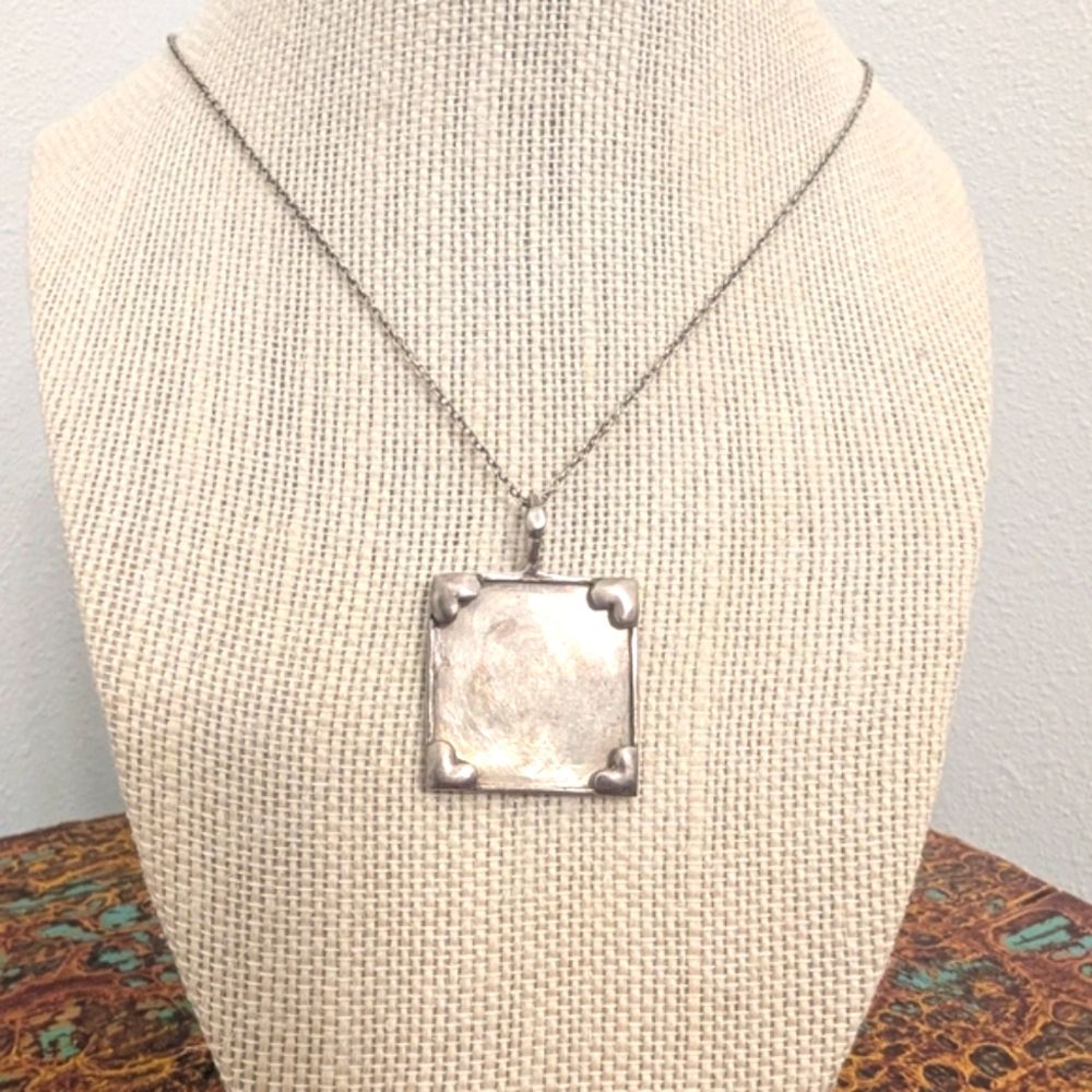 Vintage Sterling (Very Old) Shadow Box Square ❤️ Heart Pendant Necklace